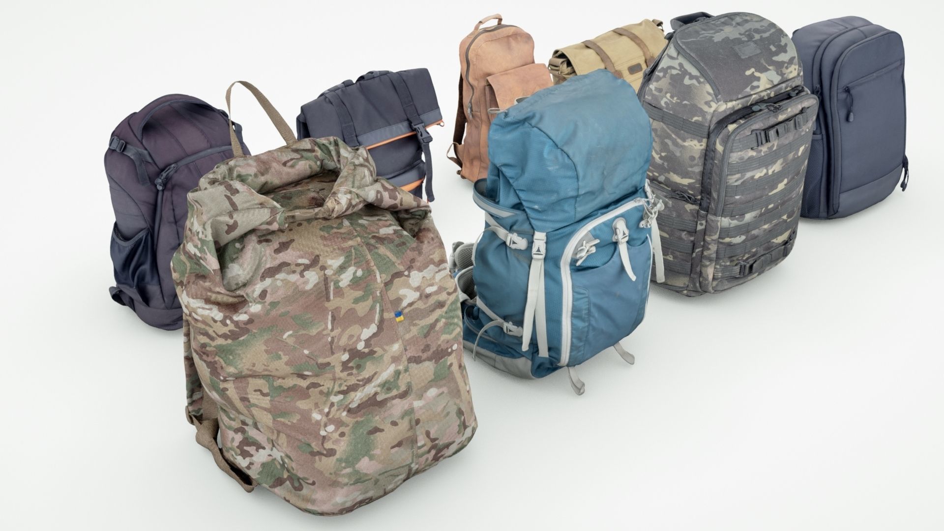 Backpack and bag collection 8 items military urban hiking  3D model_10