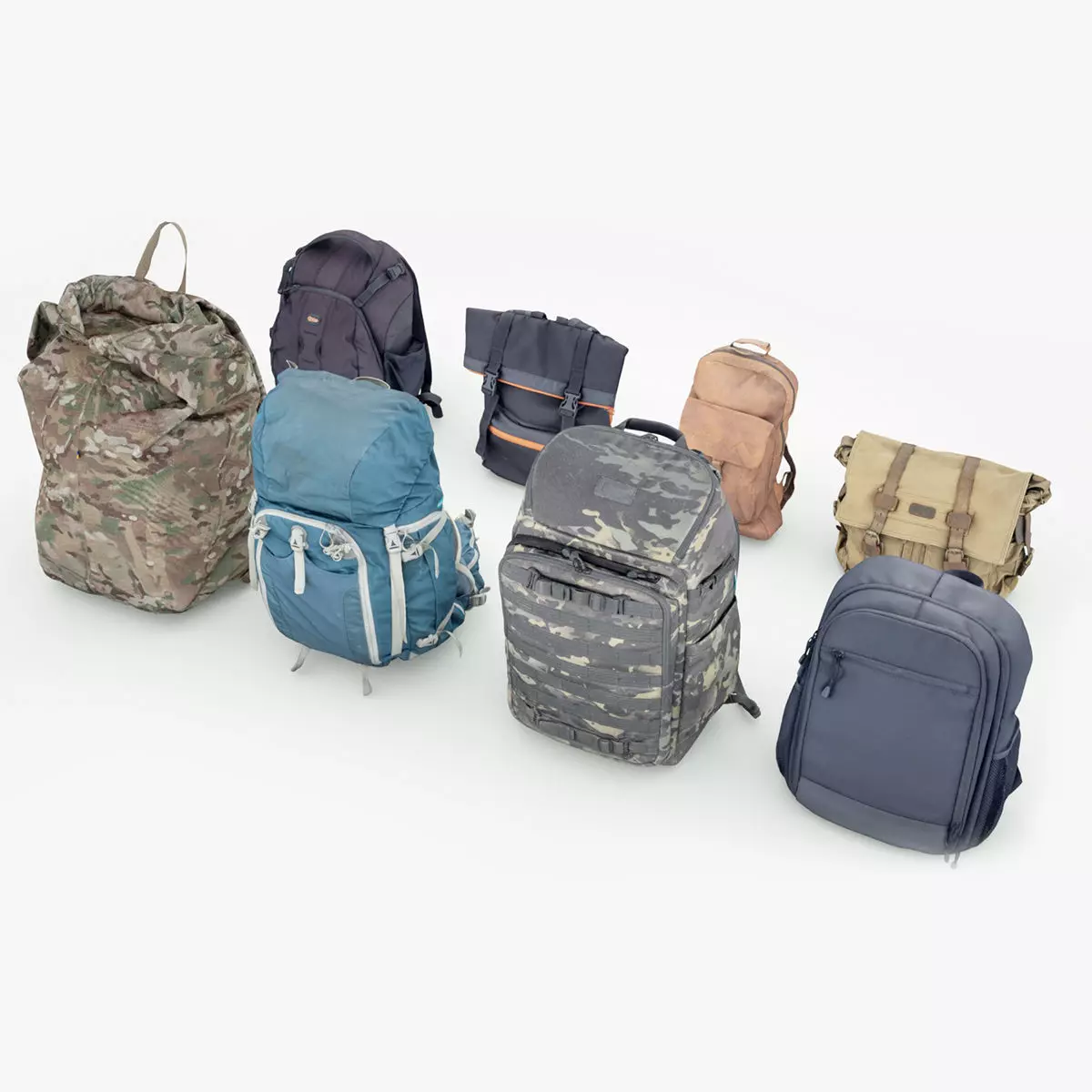 Backpack and bag collection 8 items military urban hiking  3D model_0