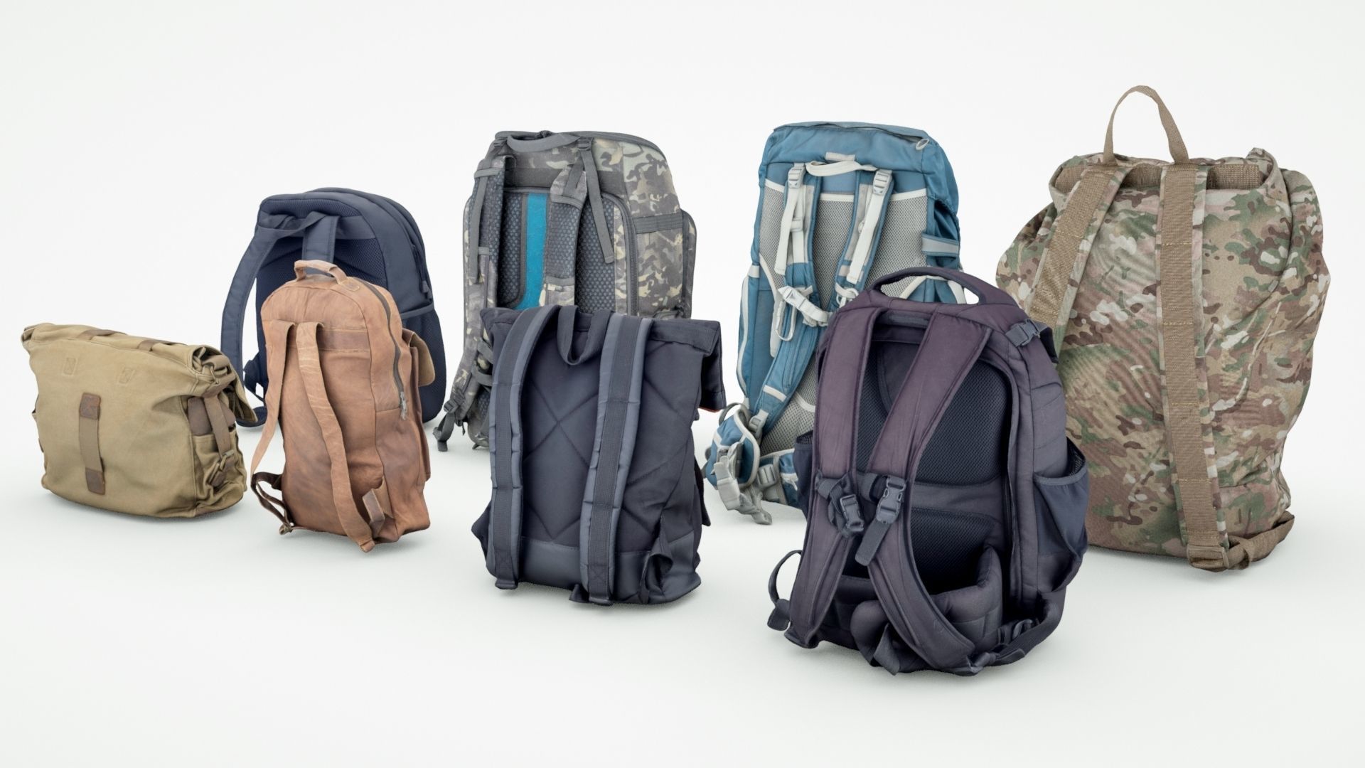 Backpack and bag collection 8 items military urban hiking  3D model_5