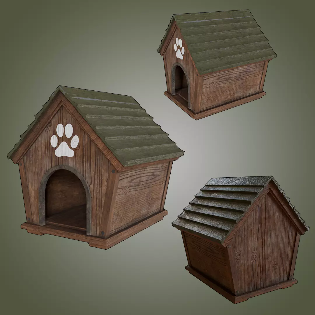Outdoor Wooden Dog House 3D model_0
