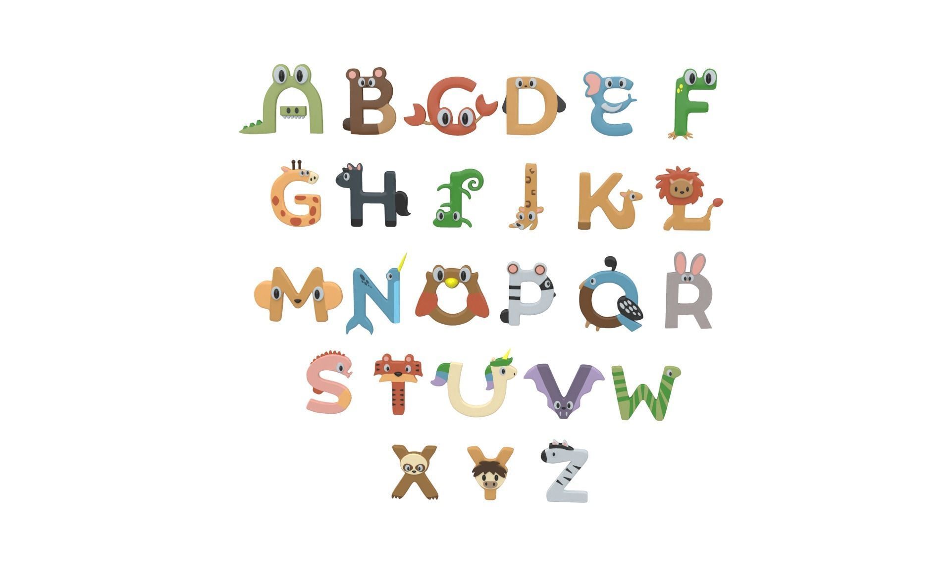 Cartoon Animal Alphabet v011 Low-poly 3D model_19