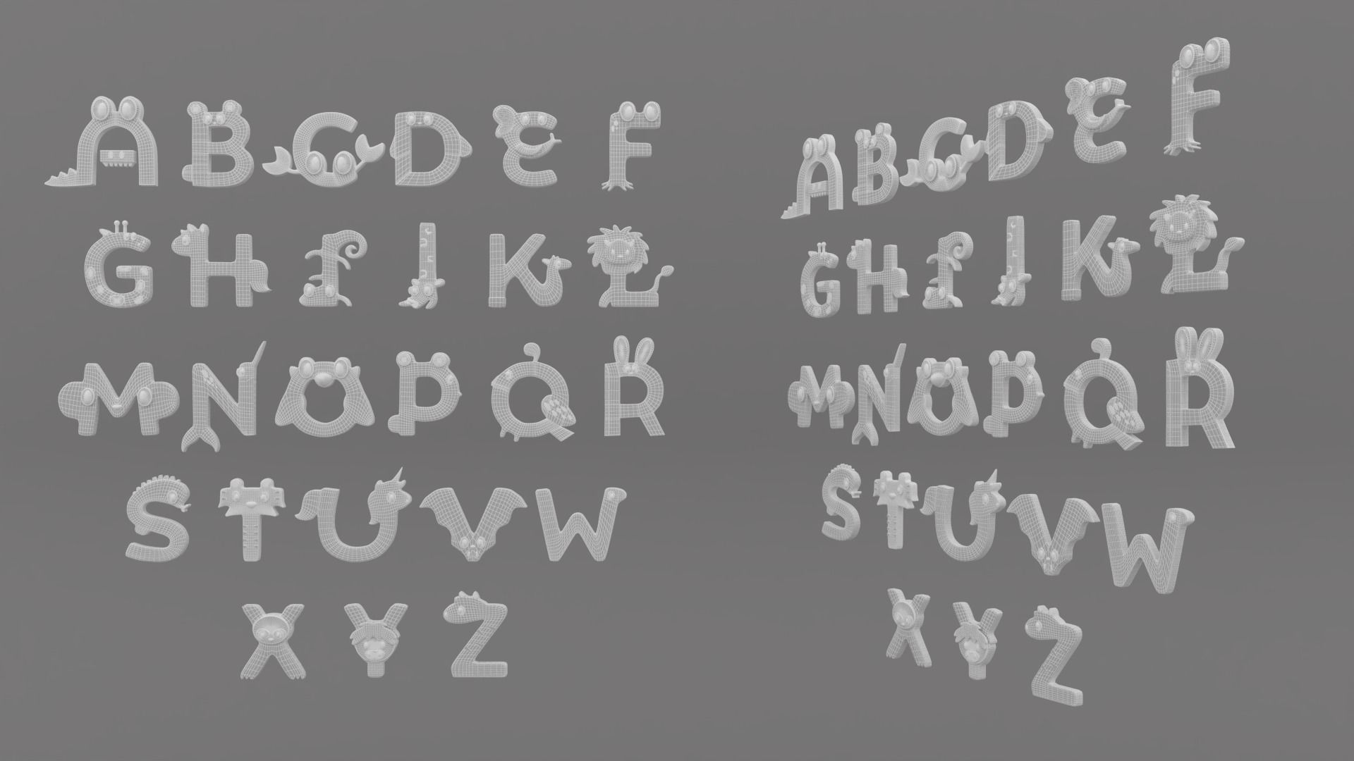 Cartoon Animal Alphabet v011 Low-poly 3D model_8