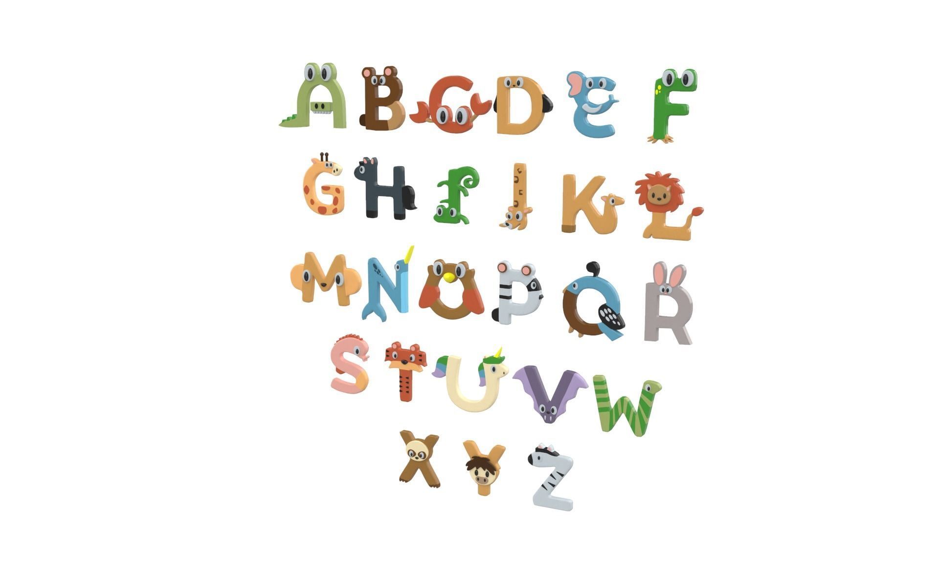 Cartoon Animal Alphabet v011 Low-poly 3D model_2