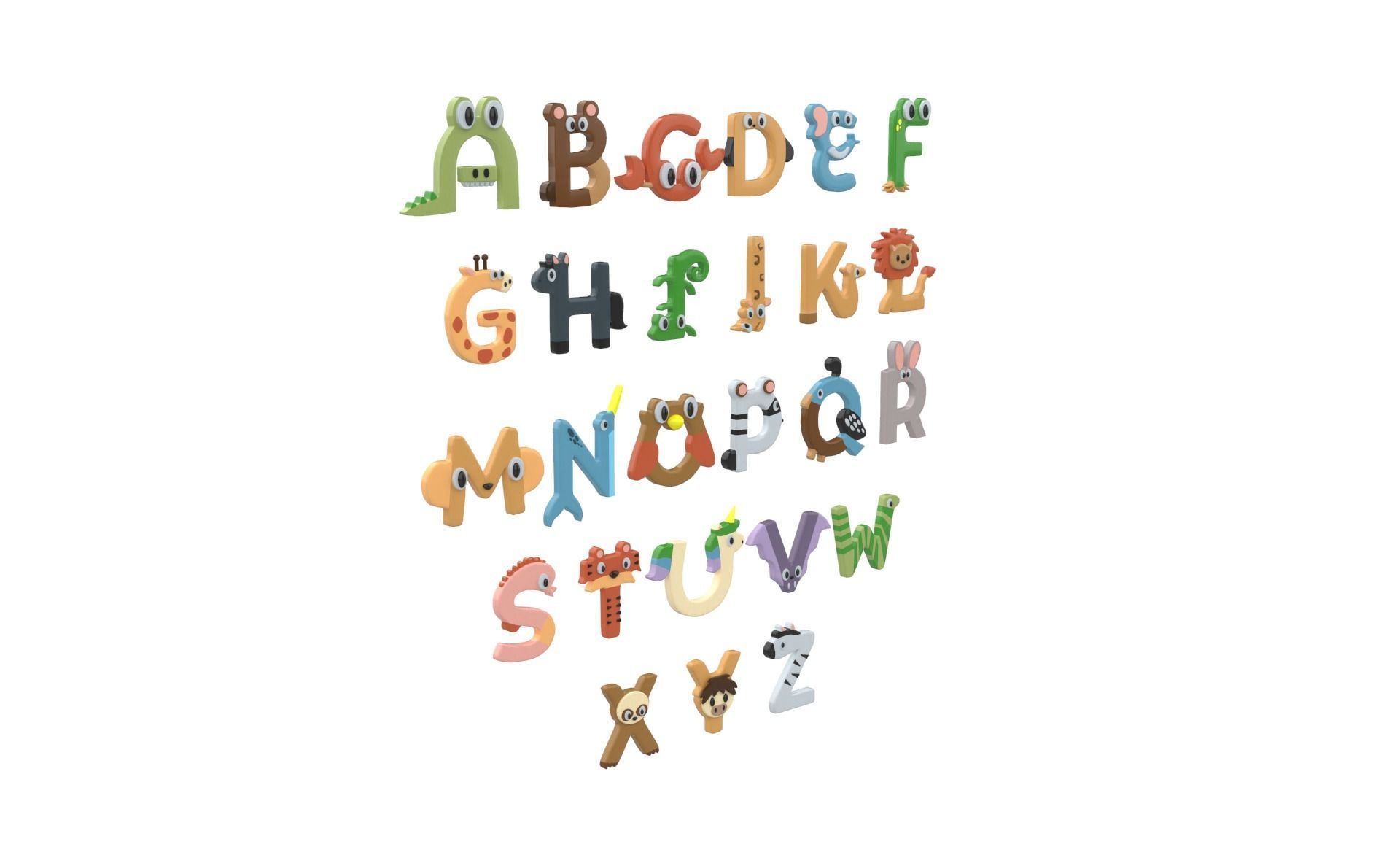 Cartoon Animal Alphabet v011 Low-poly 3D model_17