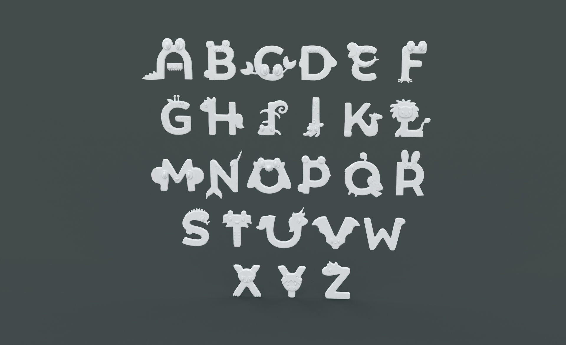 Cartoon Animal Alphabet v011 Low-poly 3D model_7