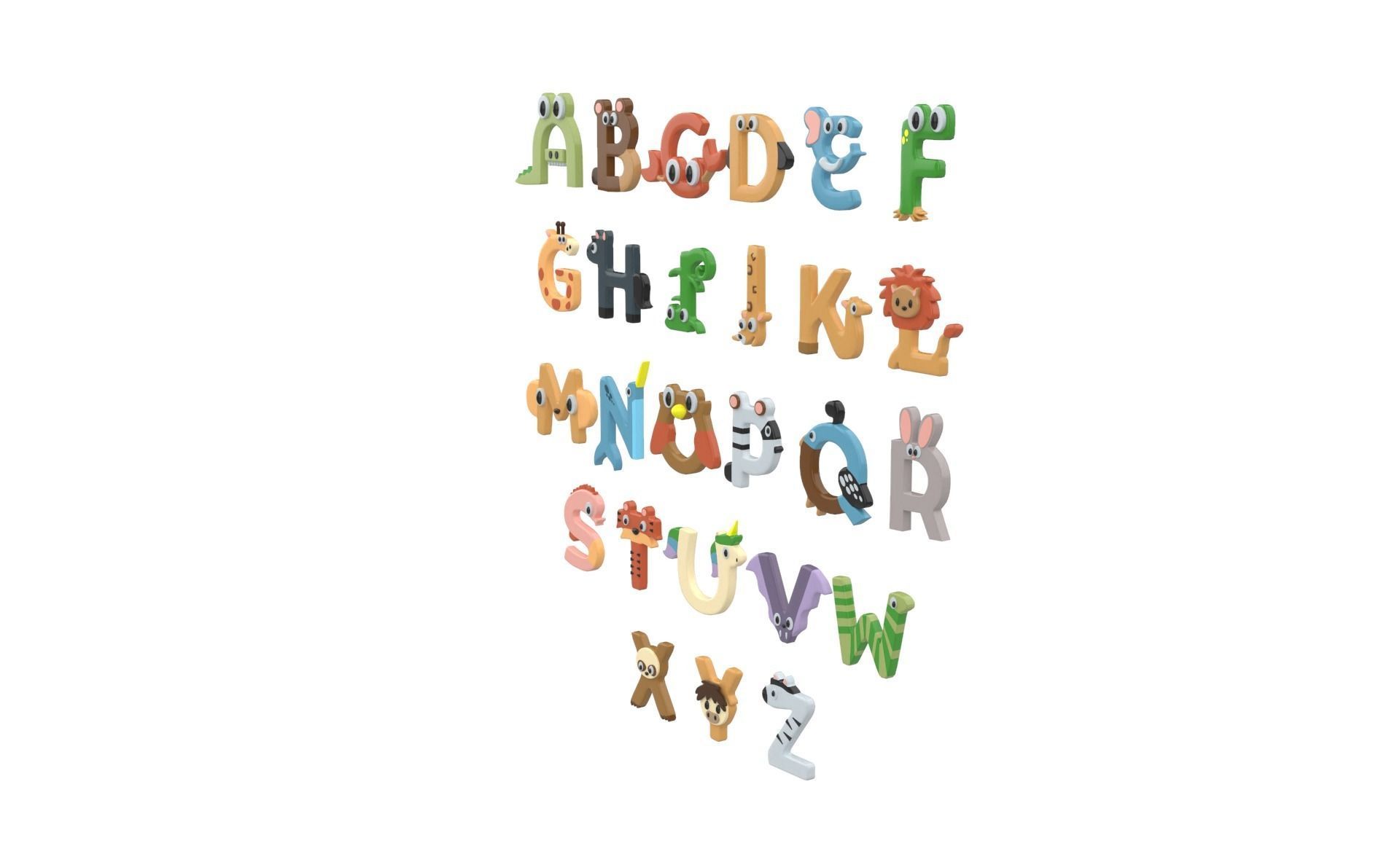 Cartoon Animal Alphabet v011 Low-poly 3D model_3