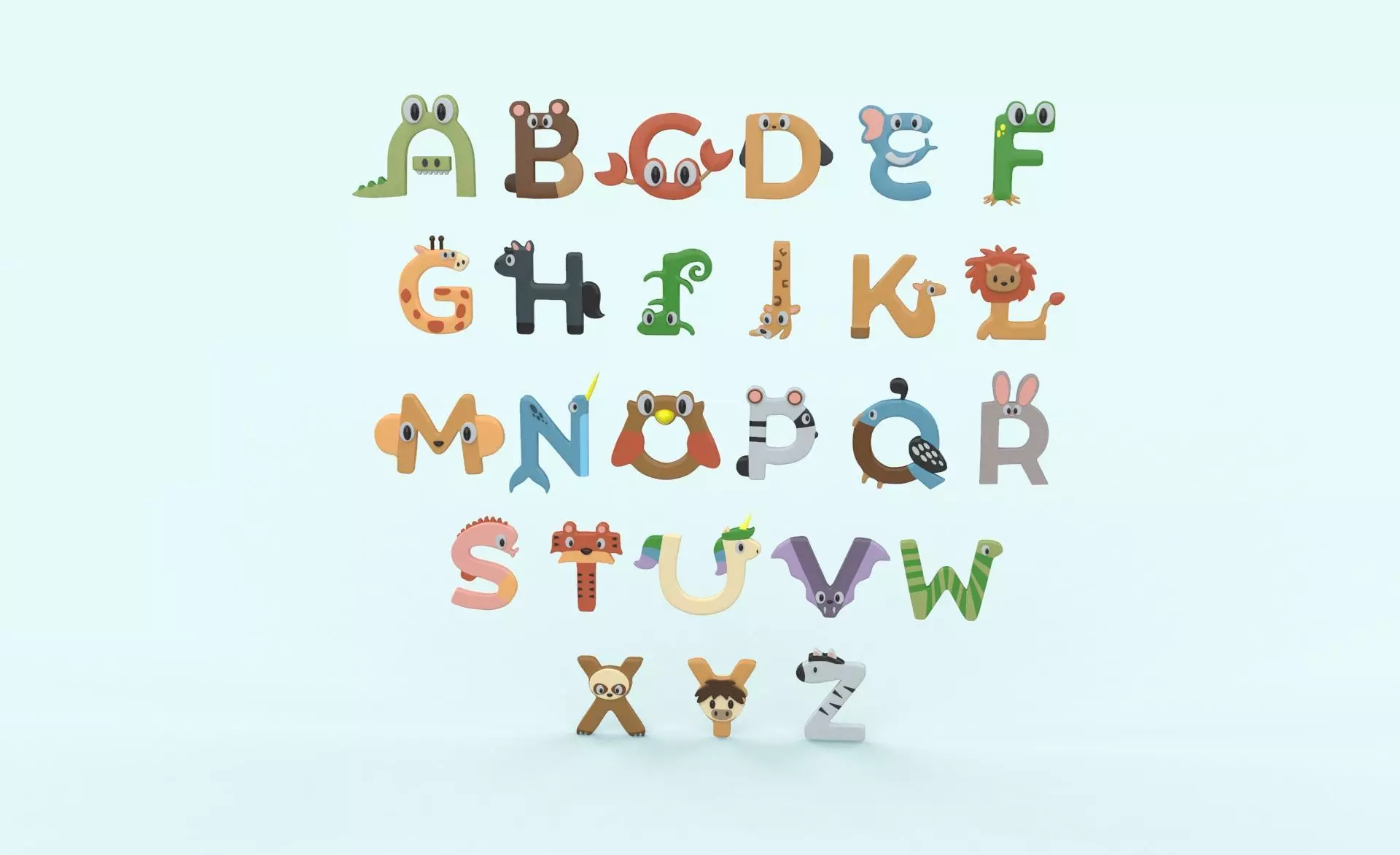 Cartoon Animal Alphabet v011 Low-poly 3D model_0