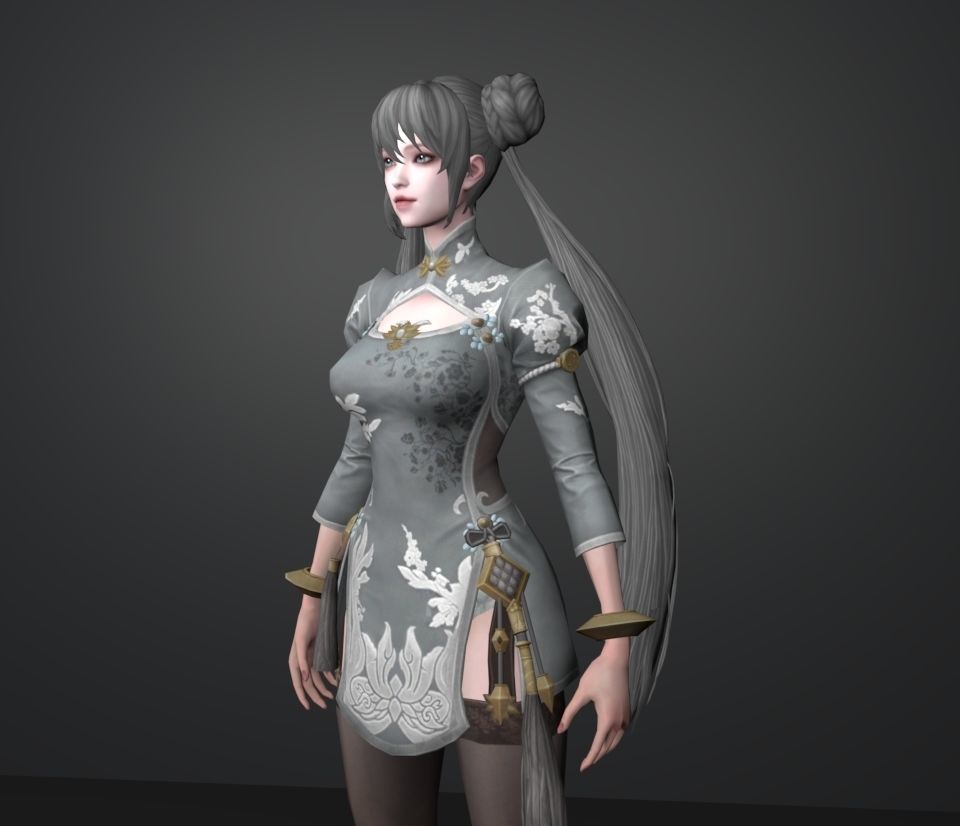 fighter girl 3D model_2