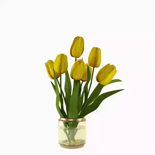 Yellow tulips bouquet in a glass vase