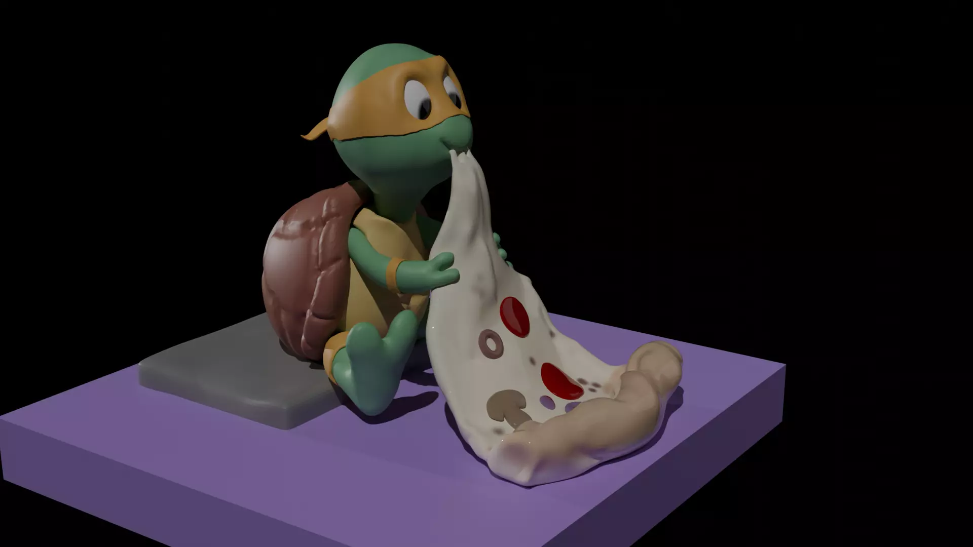 turtle eating pizza 3D print model