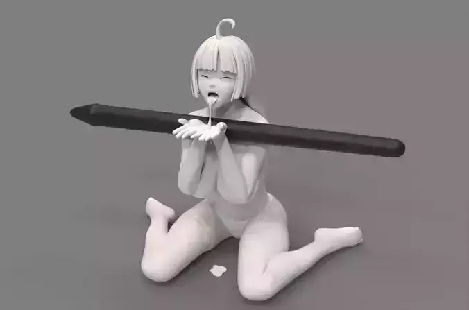 Japanese beauty girl sitting pen holder 3D print model