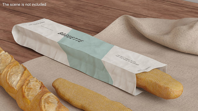 Baguette Bread Paper Bag 3D model 2