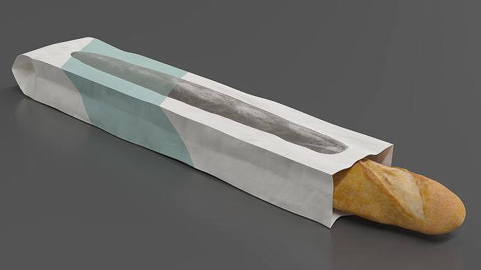 Baguette Bread Paper Bag 3D model 4