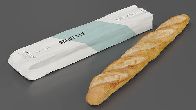 Baguette Bread Paper Bag 3D model 3