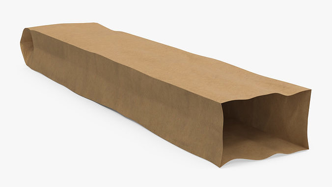 Kraft Paper Bag for Baguette Empty 3D model 5