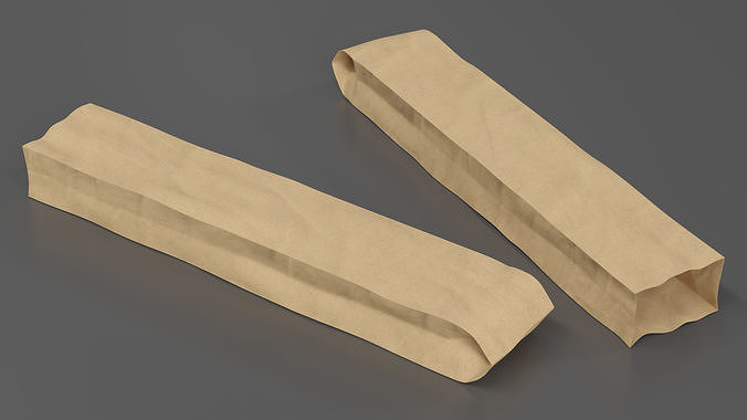 Kraft Paper Bag for Baguette Empty 3D model 3