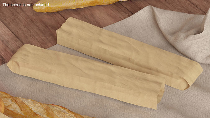 Kraft Paper Bag for Baguette Empty 3D model 2