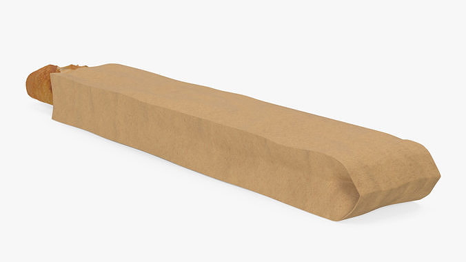 Kraft Paper Bag with Baguette 3D model 6