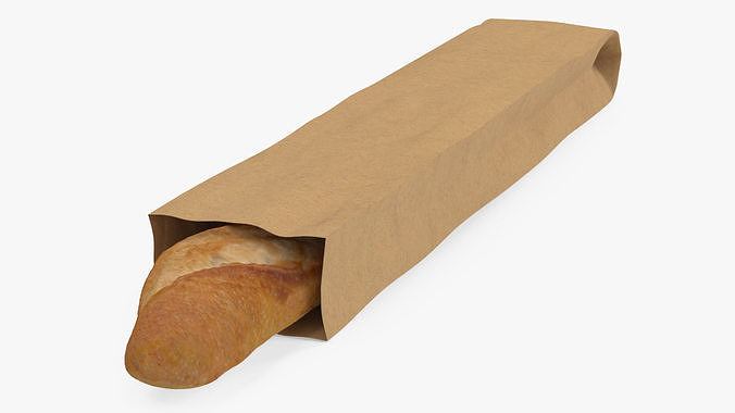 Kraft Paper Bag with Baguette 3D model 5