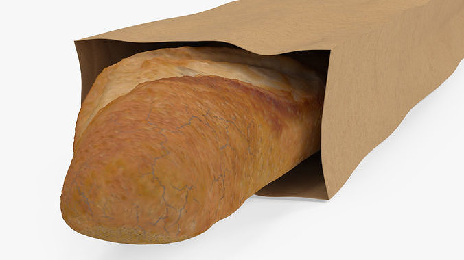 Kraft Paper Bag with Baguette 3D model 7