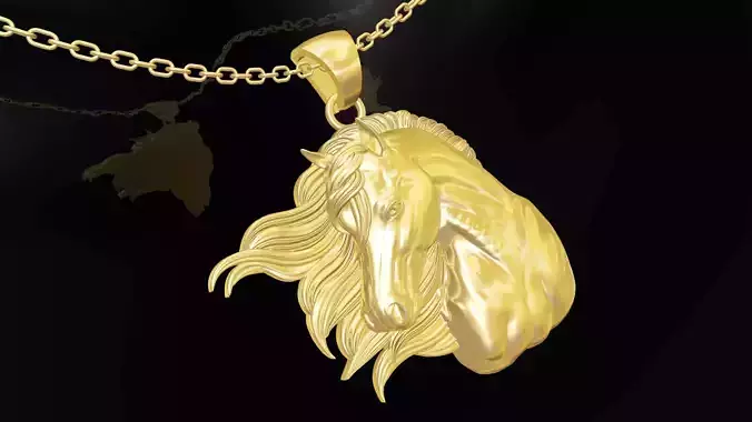 Head Horse In Wind Pendant Jewelry Gold
