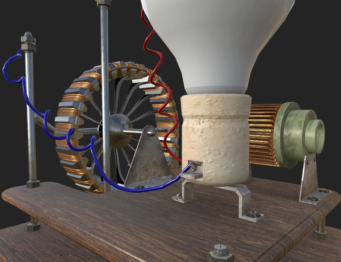 Dynamo machine Electric generator Low-poly 3D model_8
