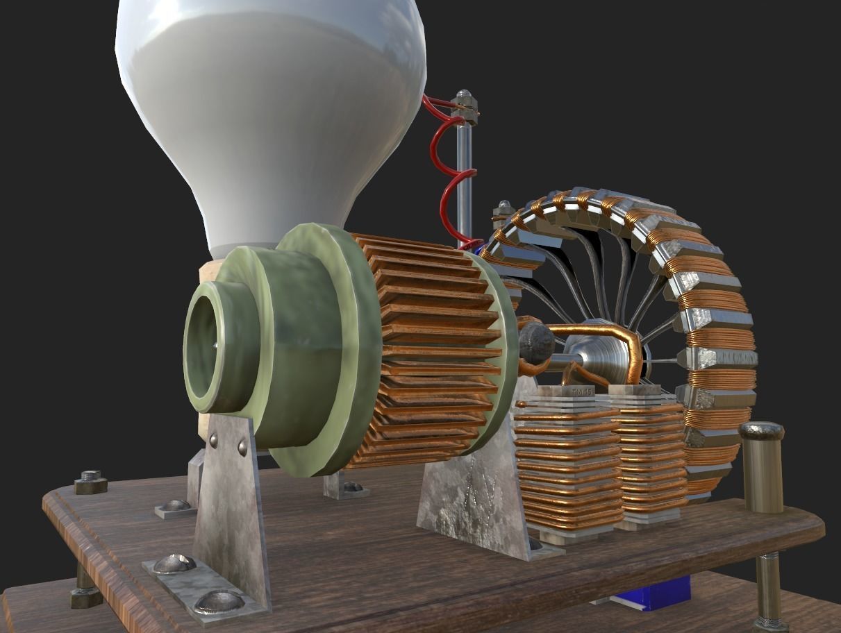 Dynamo machine Electric generator Low-poly 3D model_12
