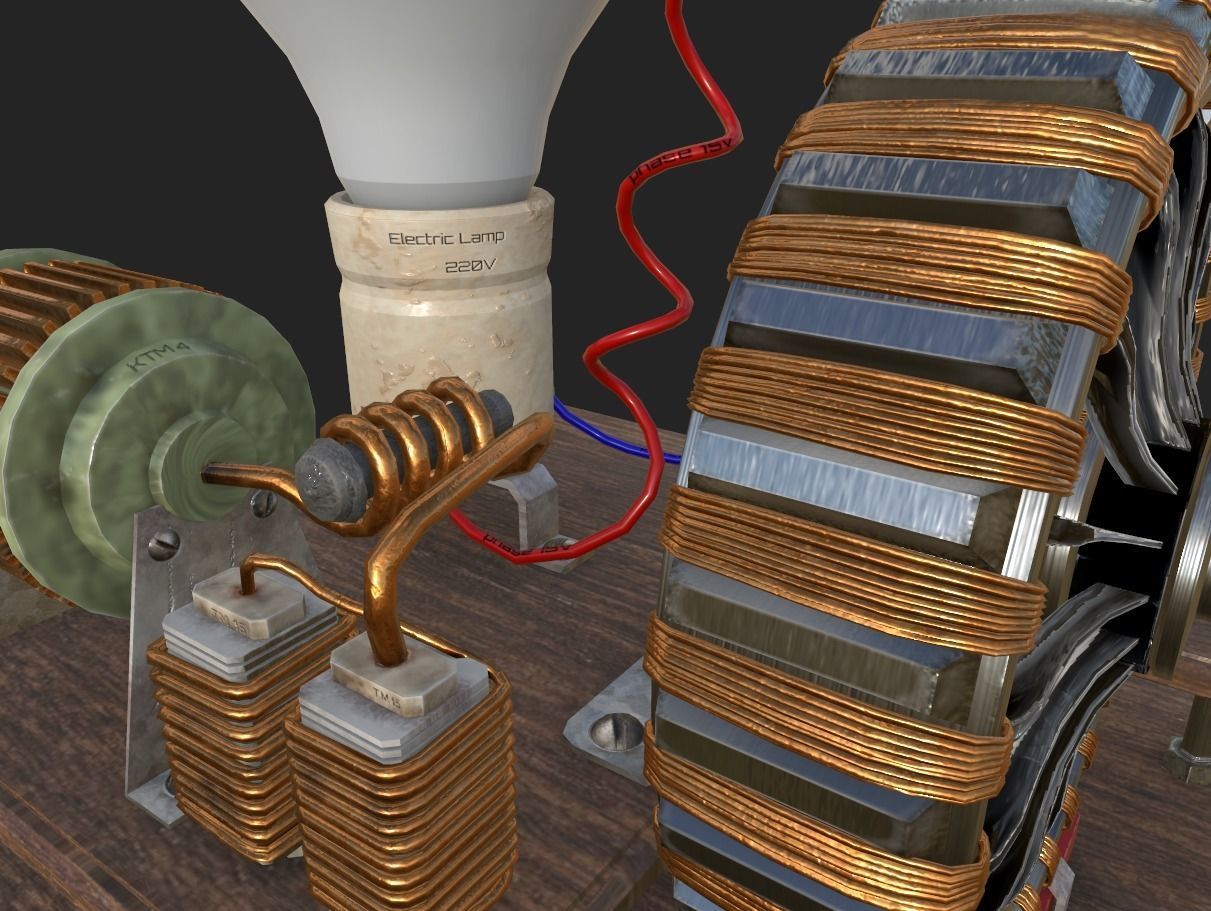 Dynamo machine Electric generator Low-poly 3D model_11