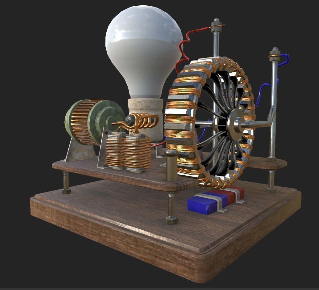 Dynamo machine Electric generator Low-poly 3D model_2