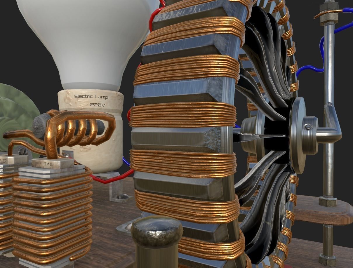 Dynamo machine Electric generator Low-poly 3D model_5