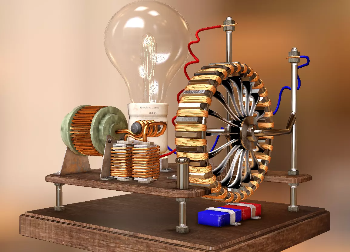 Dynamo machine Electric generator Low-poly 3D model_0