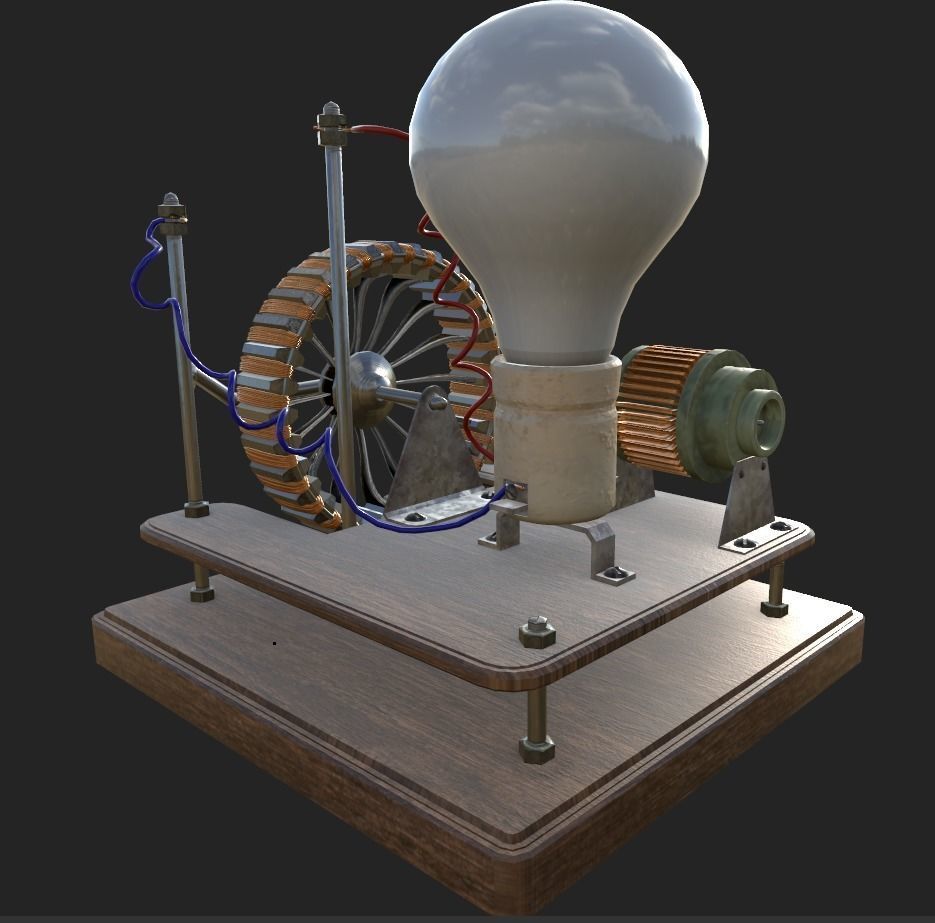 Dynamo machine Electric generator Low-poly 3D model_7