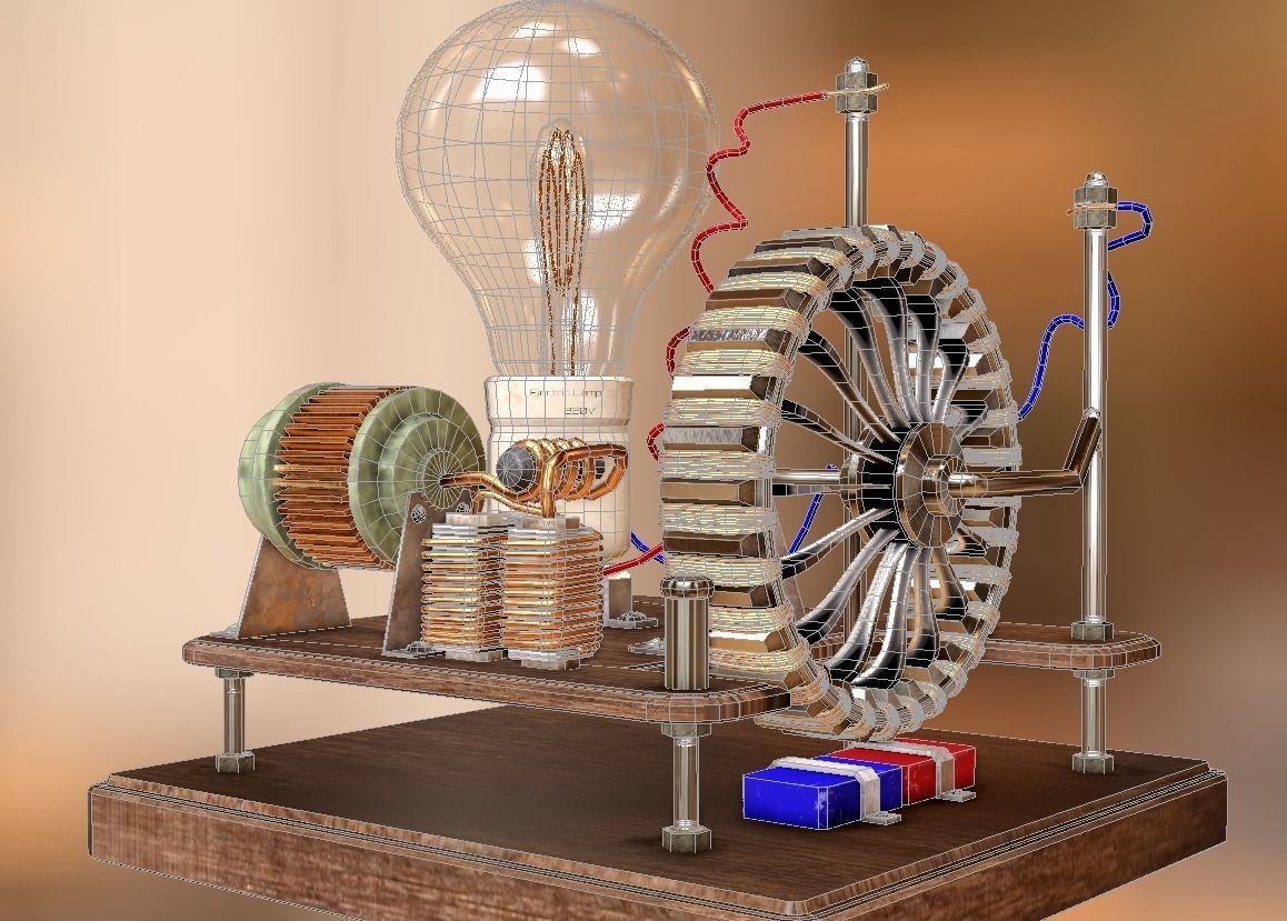 Dynamo machine Electric generator Low-poly 3D model_1