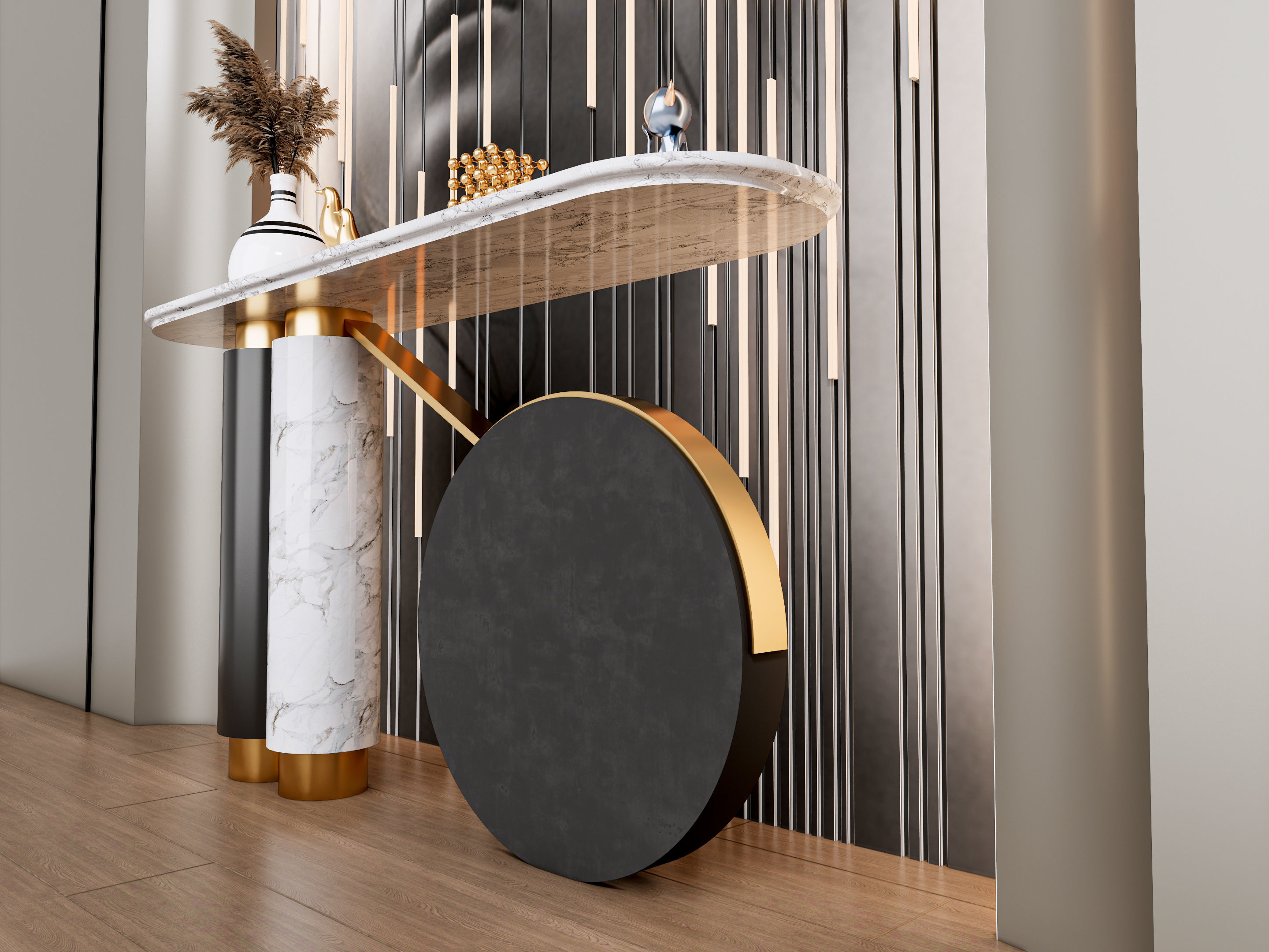 Sideboard with wall panel and flooring 2 3D model_9