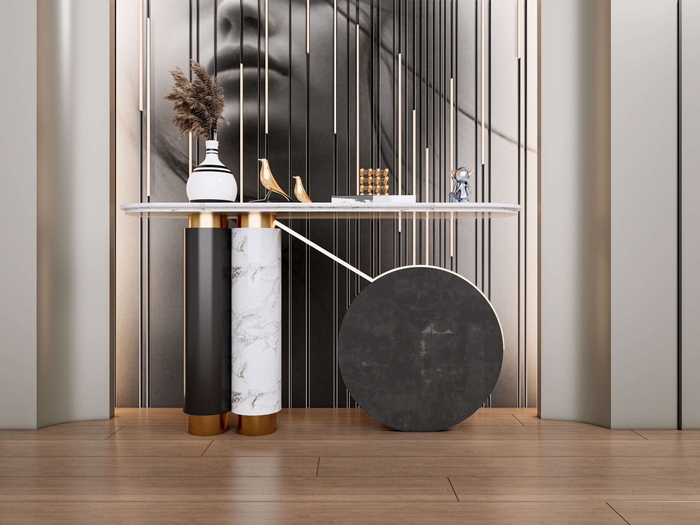 Sideboard with wall panel and flooring 2 3D model_3