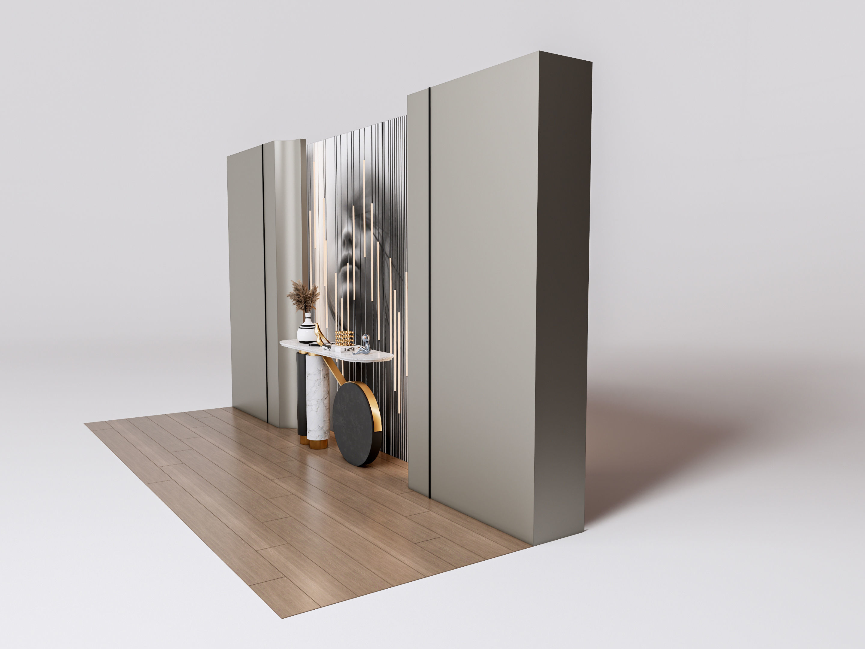 Sideboard with wall panel and flooring 2 3D model_12