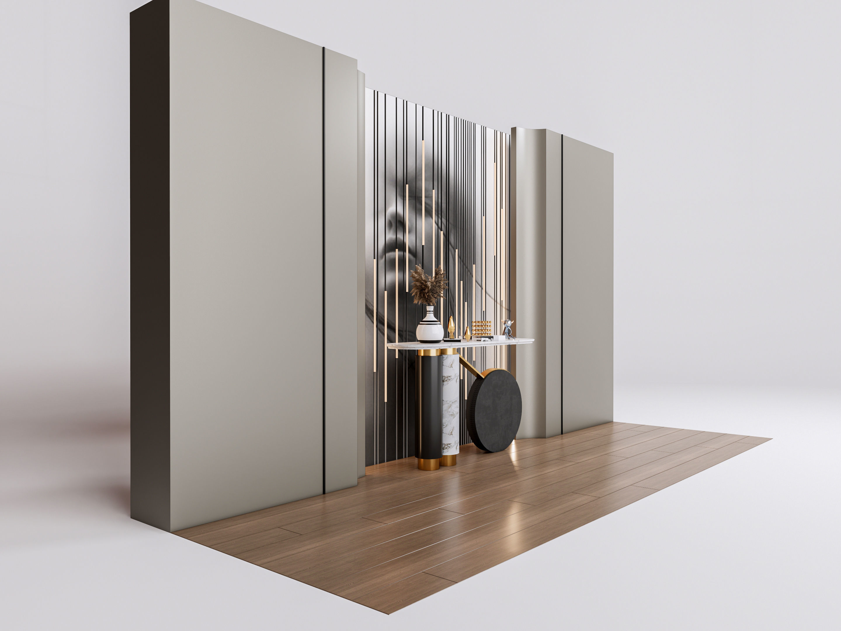 Sideboard with wall panel and flooring 2 3D model_1