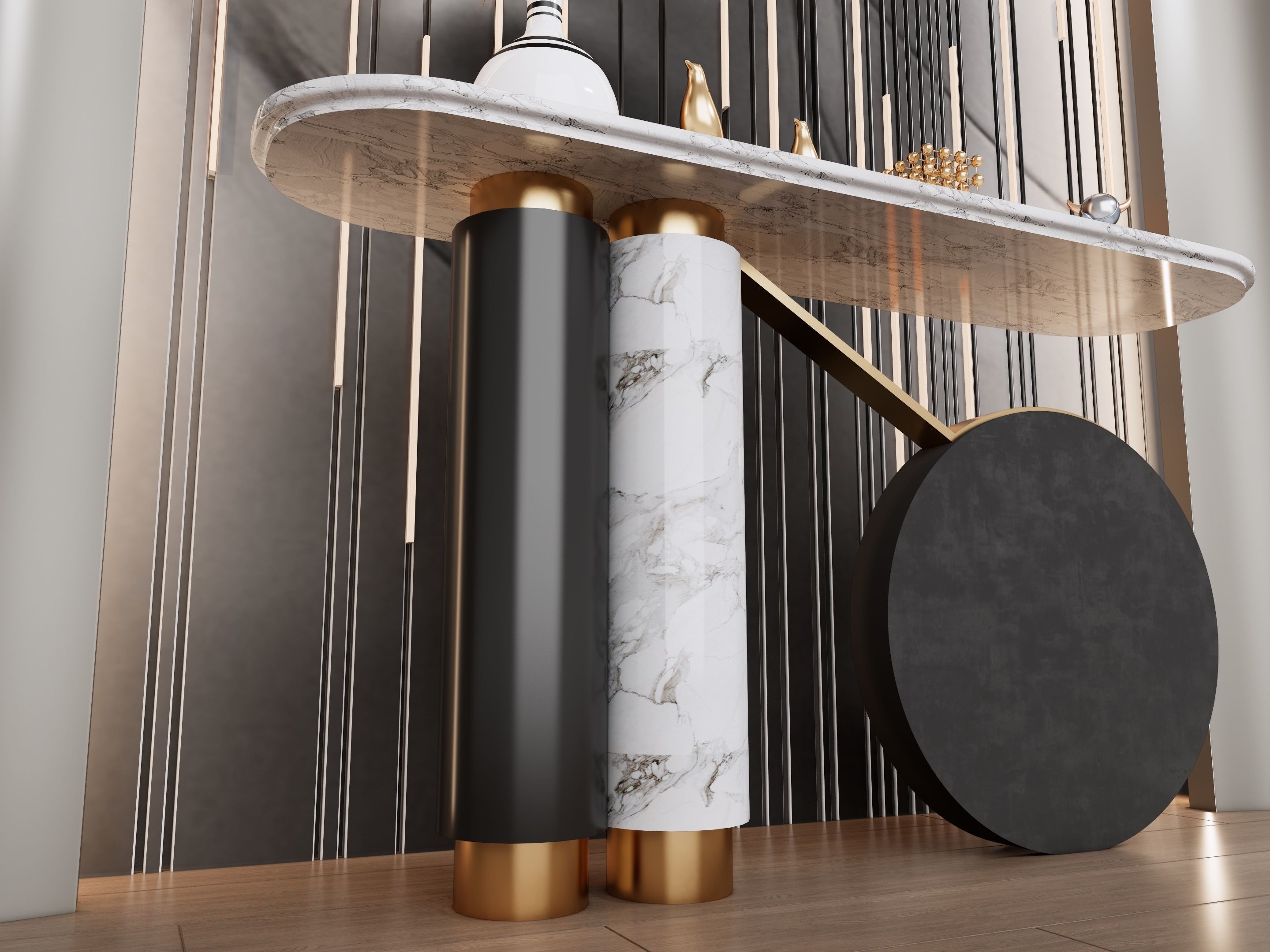 Sideboard with wall panel and flooring 2 3D model_8