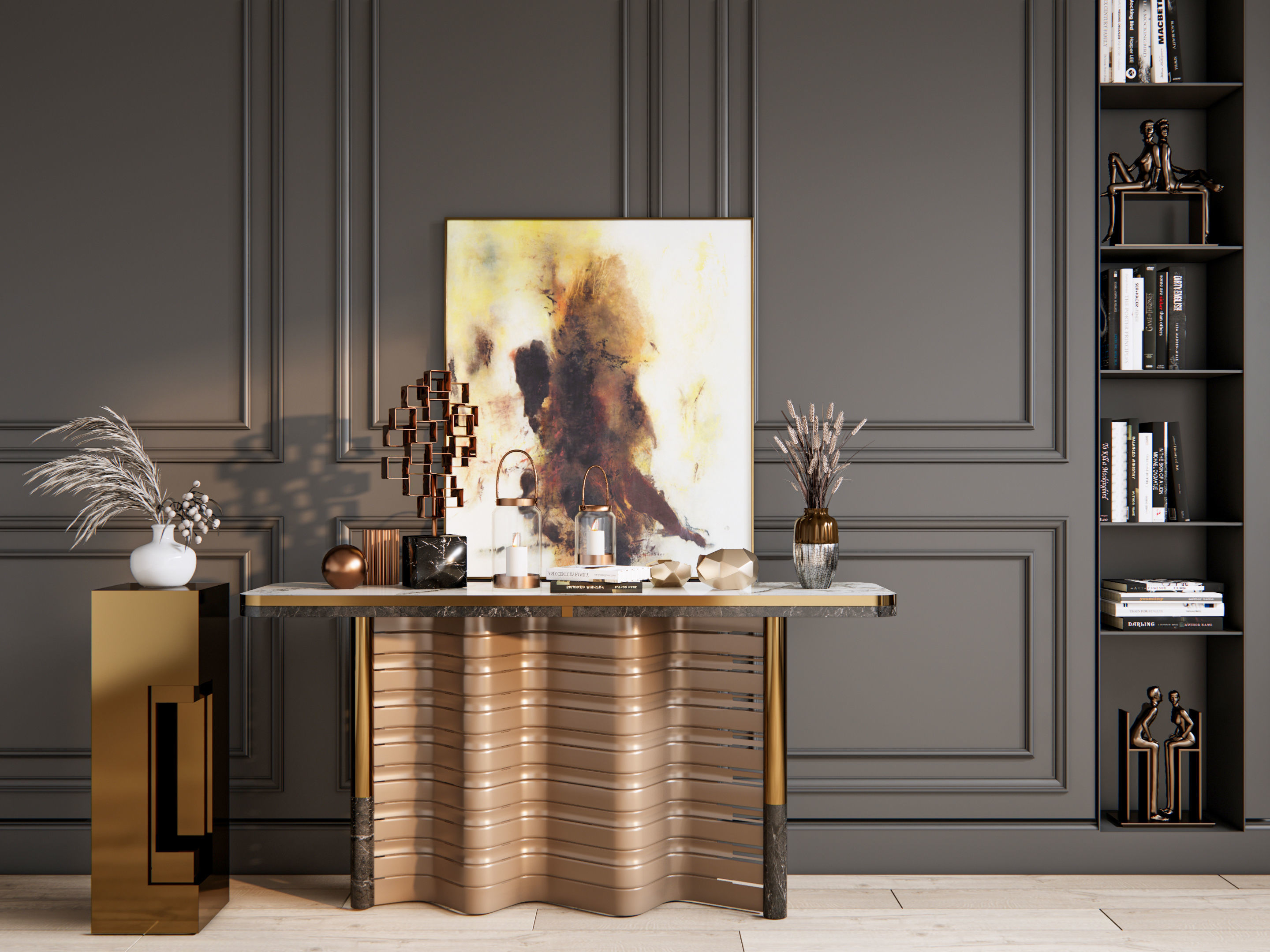 Sideboard with wall panel and flooring 3 3D model_2