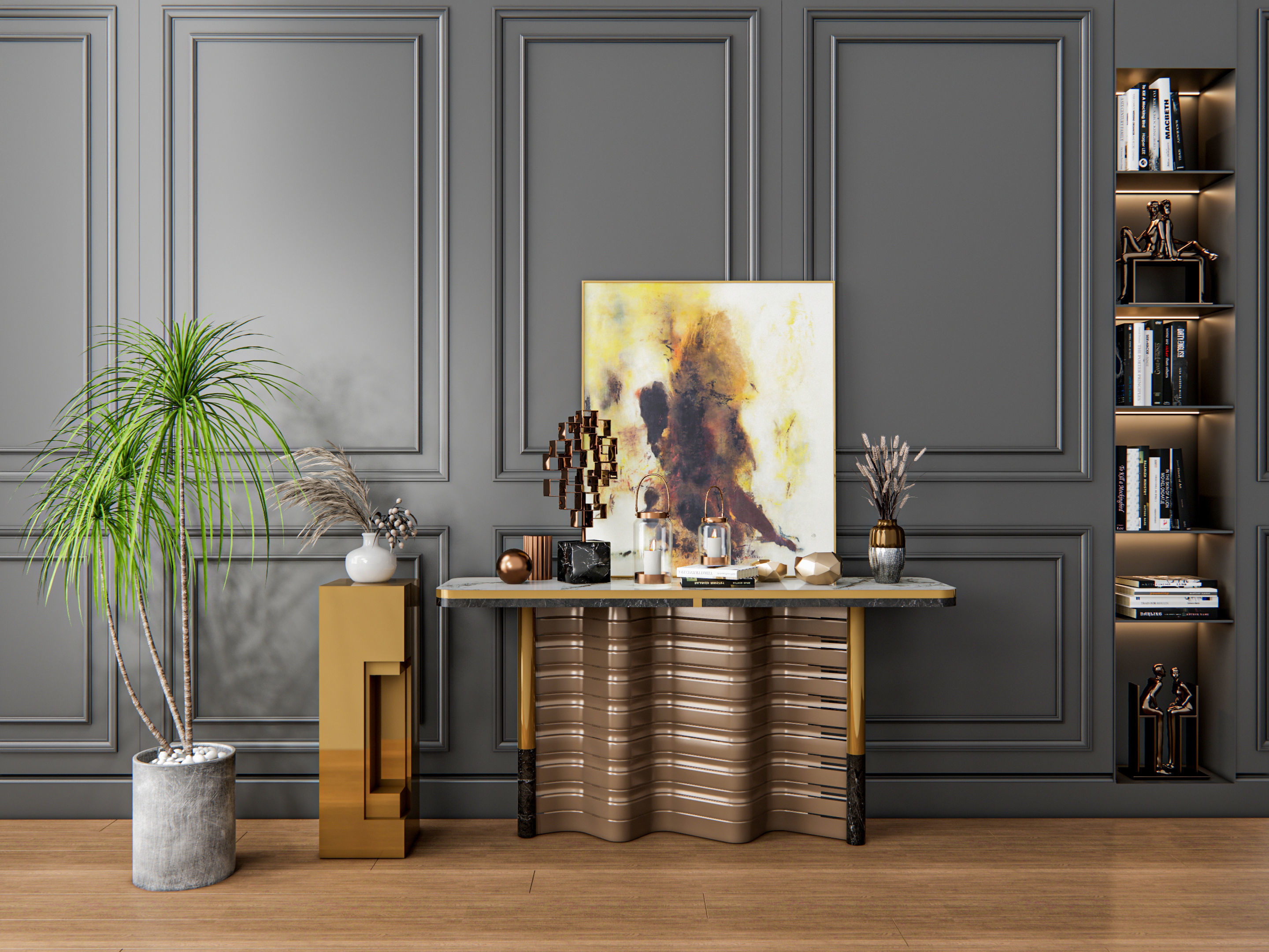 Sideboard with wall panel and flooring 3 3D model_12
