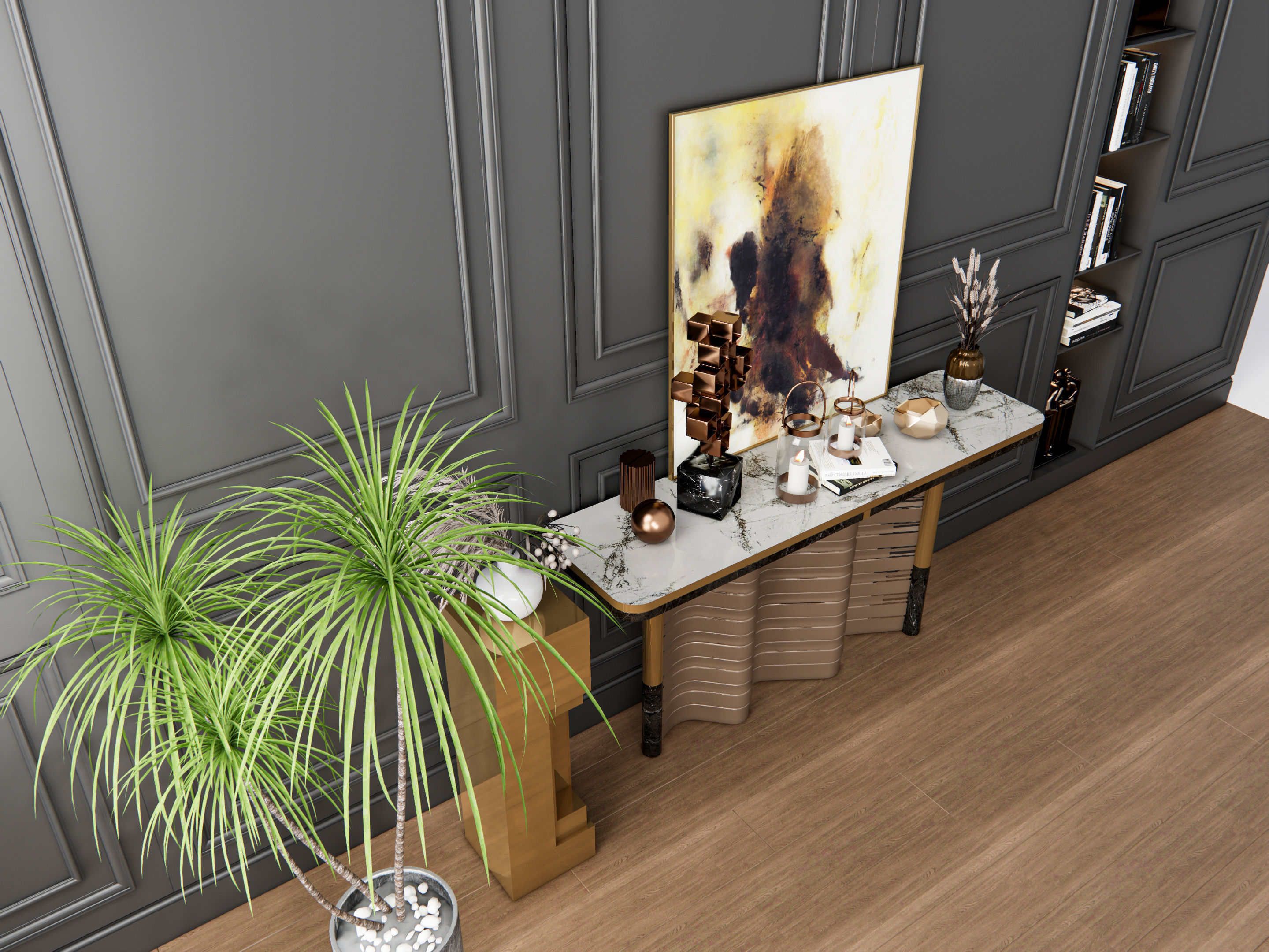 Sideboard with wall panel and flooring 3 3D model_13