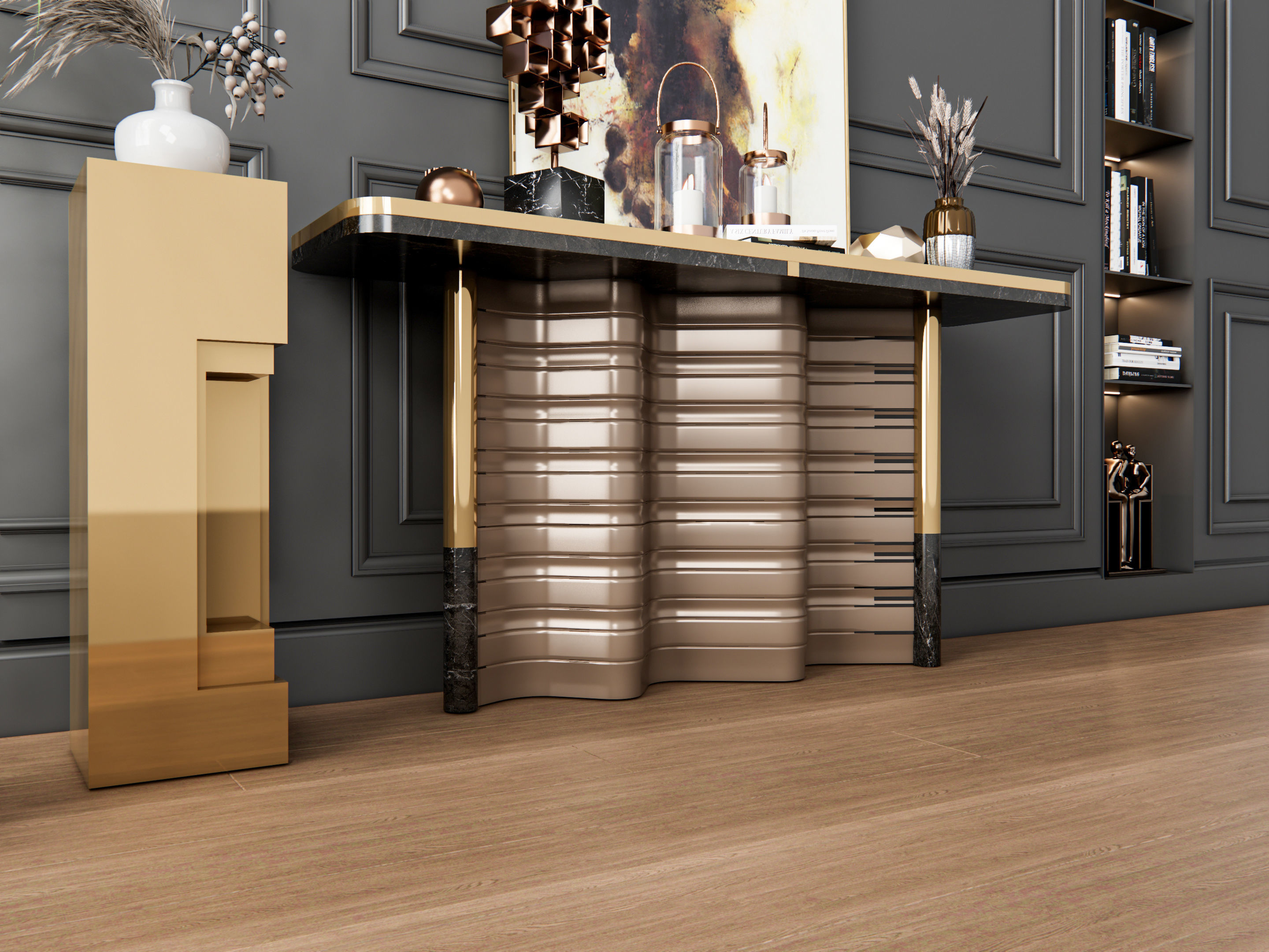 Sideboard with wall panel and flooring 3 3D model_16