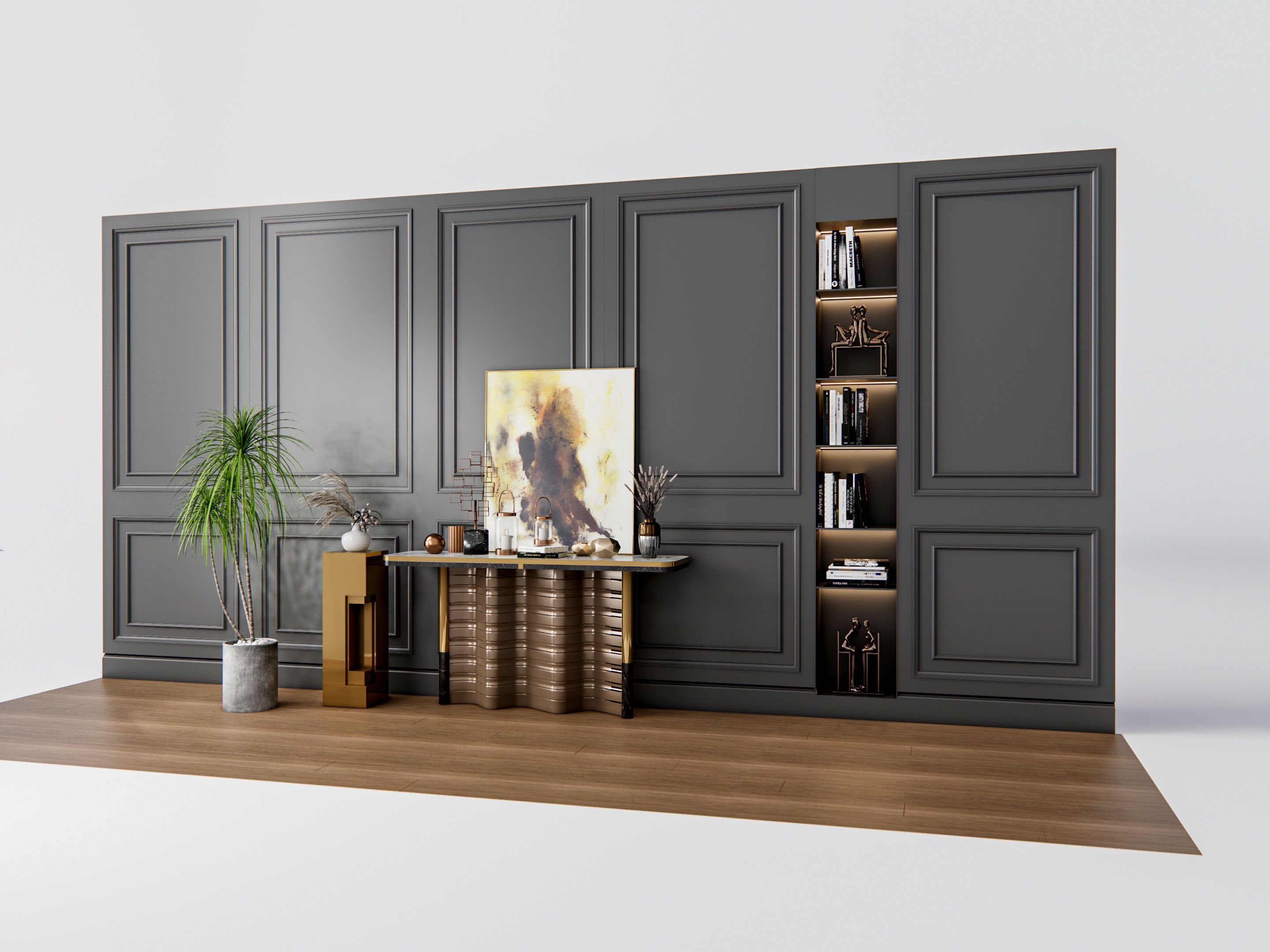 Sideboard with wall panel and flooring 3 3D model_5