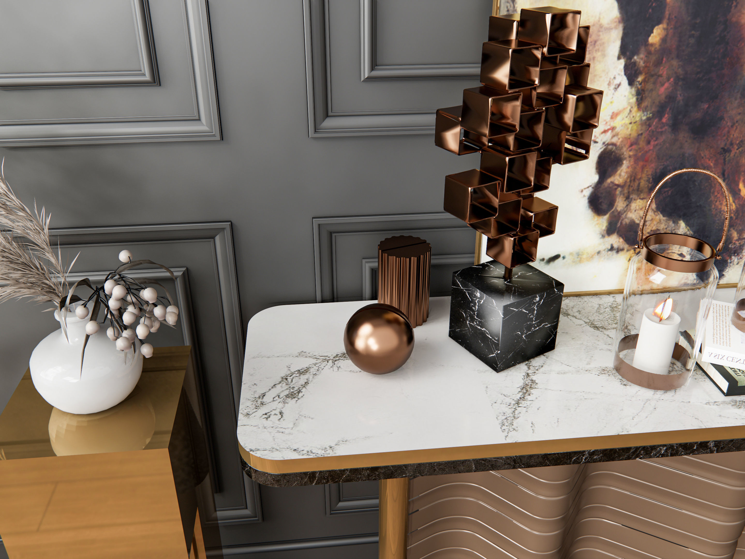 Sideboard with wall panel and flooring 3 3D model_14