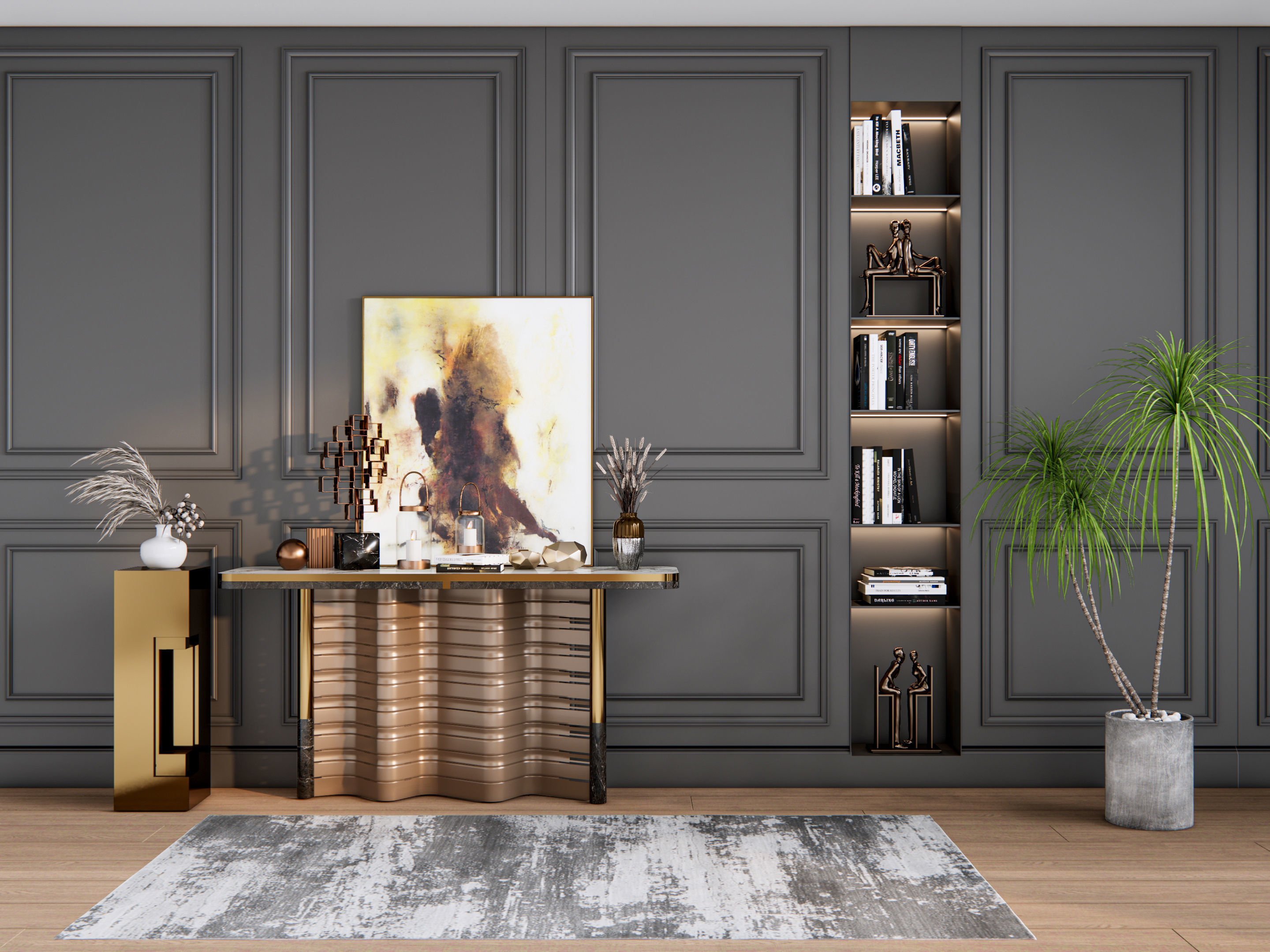 Sideboard with wall panel and flooring 3 3D model_3