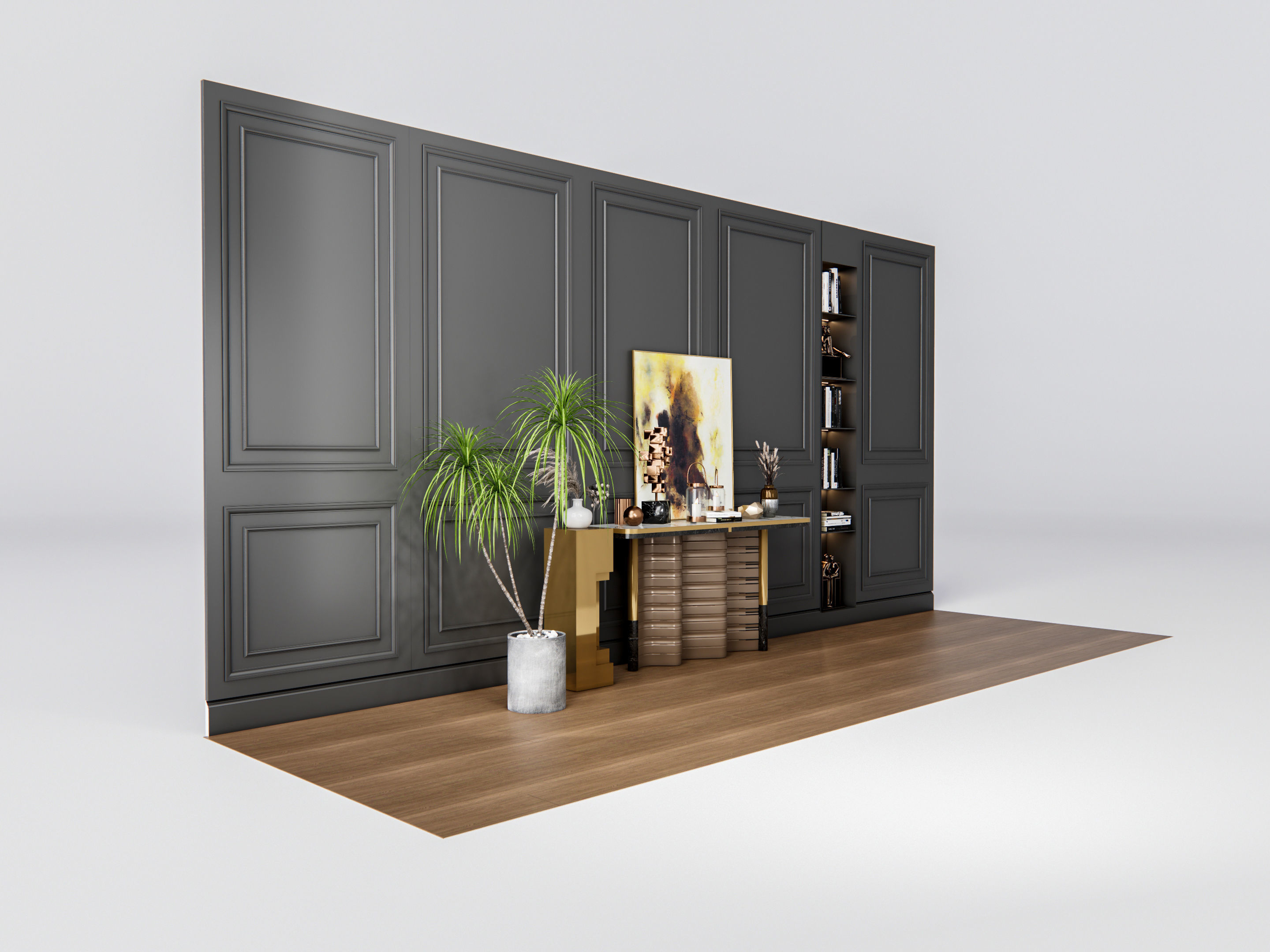 Sideboard with wall panel and flooring 3 3D model_4