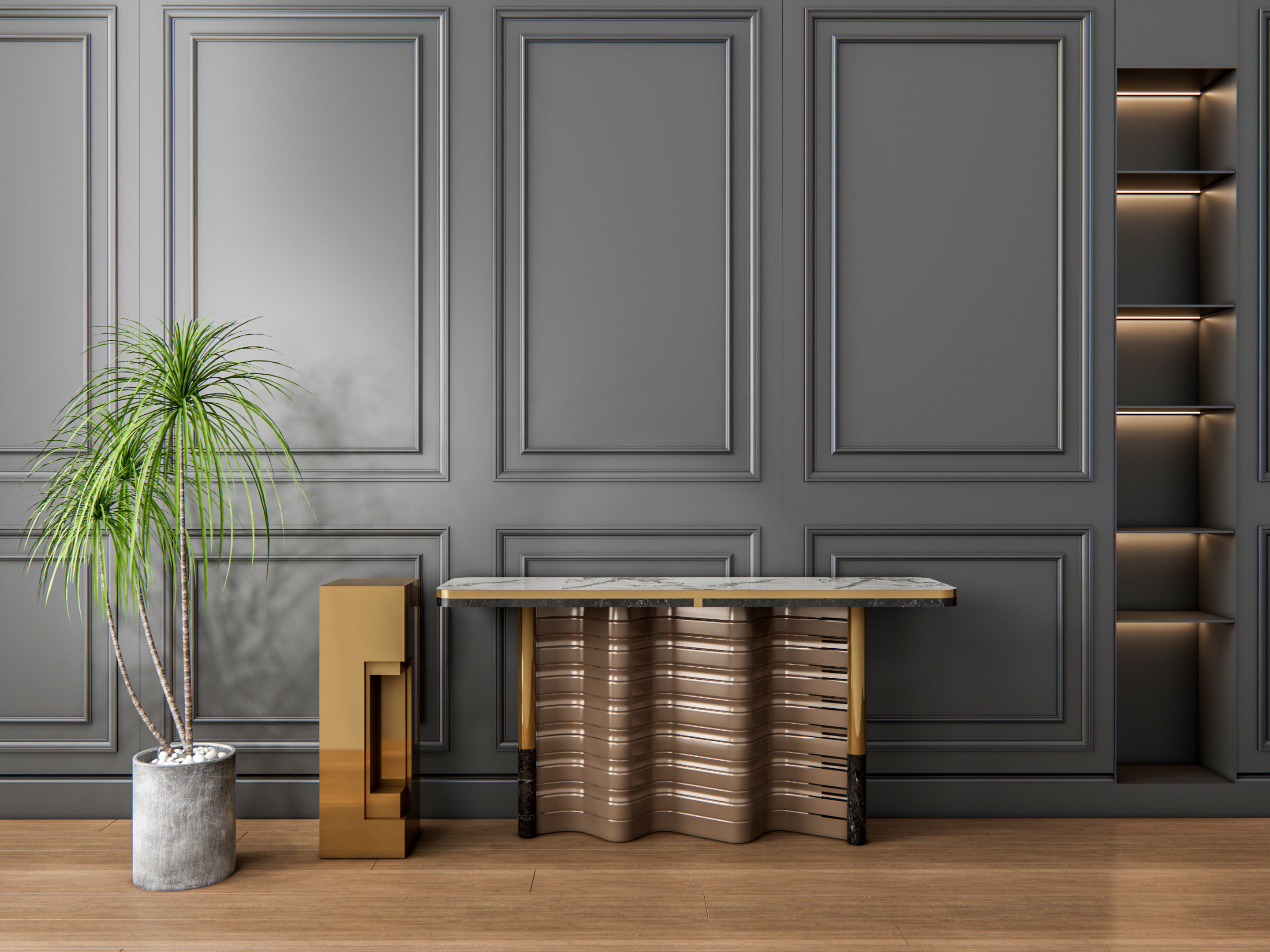 Sideboard with wall panel and flooring 3 3D model_8
