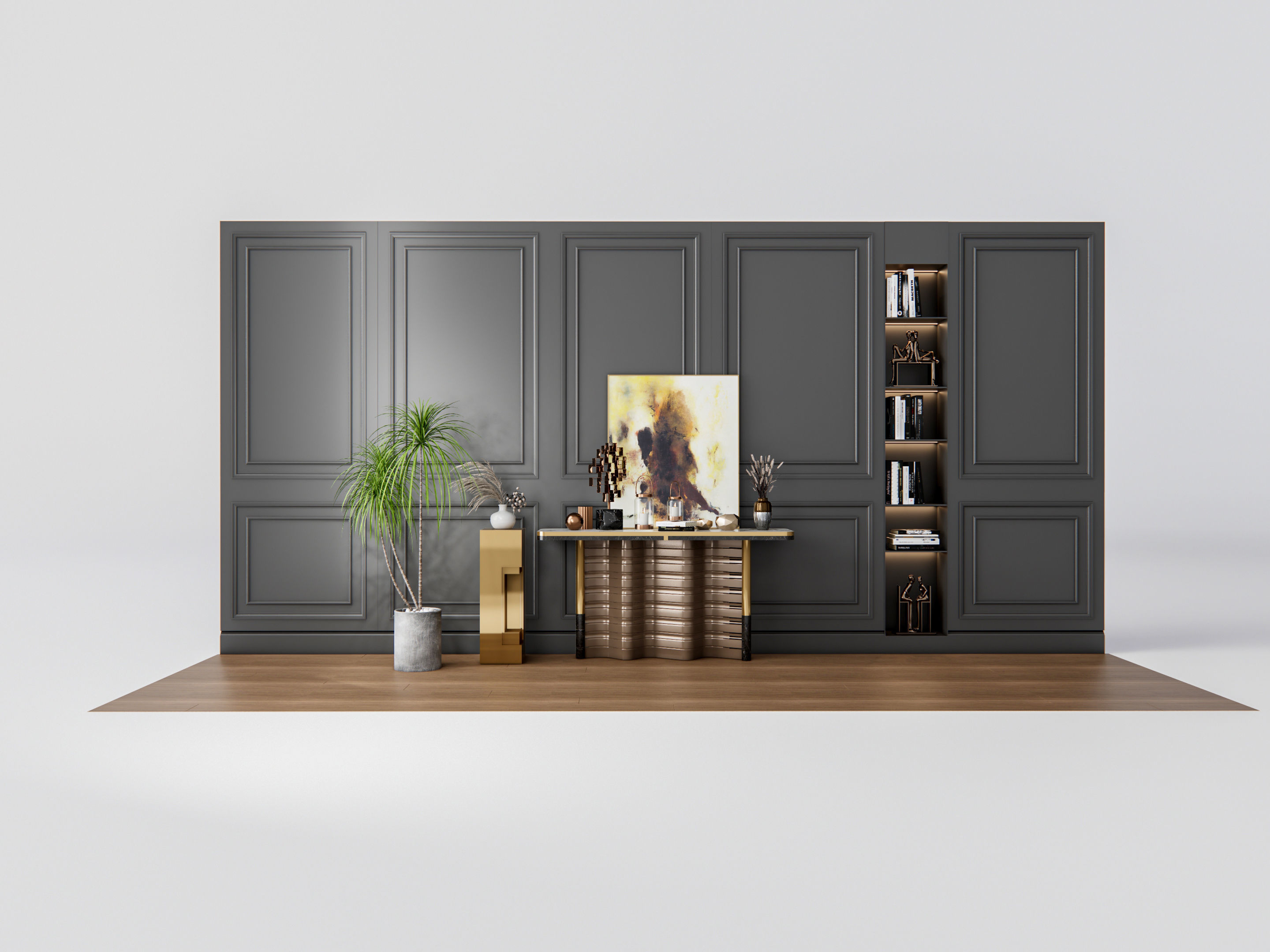Sideboard with wall panel and flooring 3 3D model_1