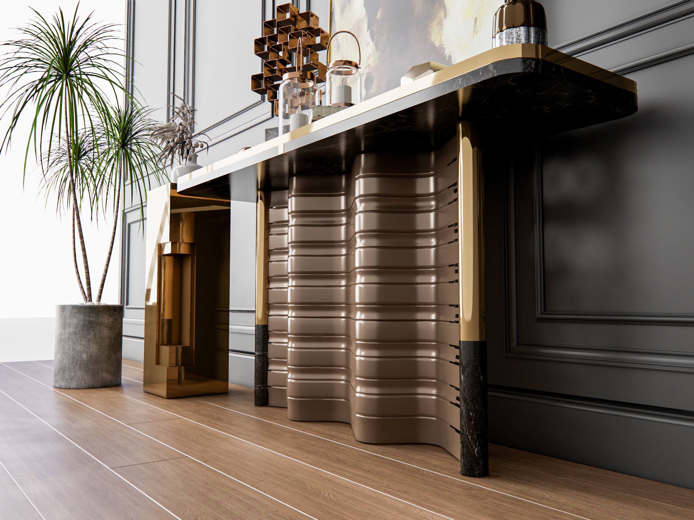 Sideboard with wall panel and flooring 3 3D model_18