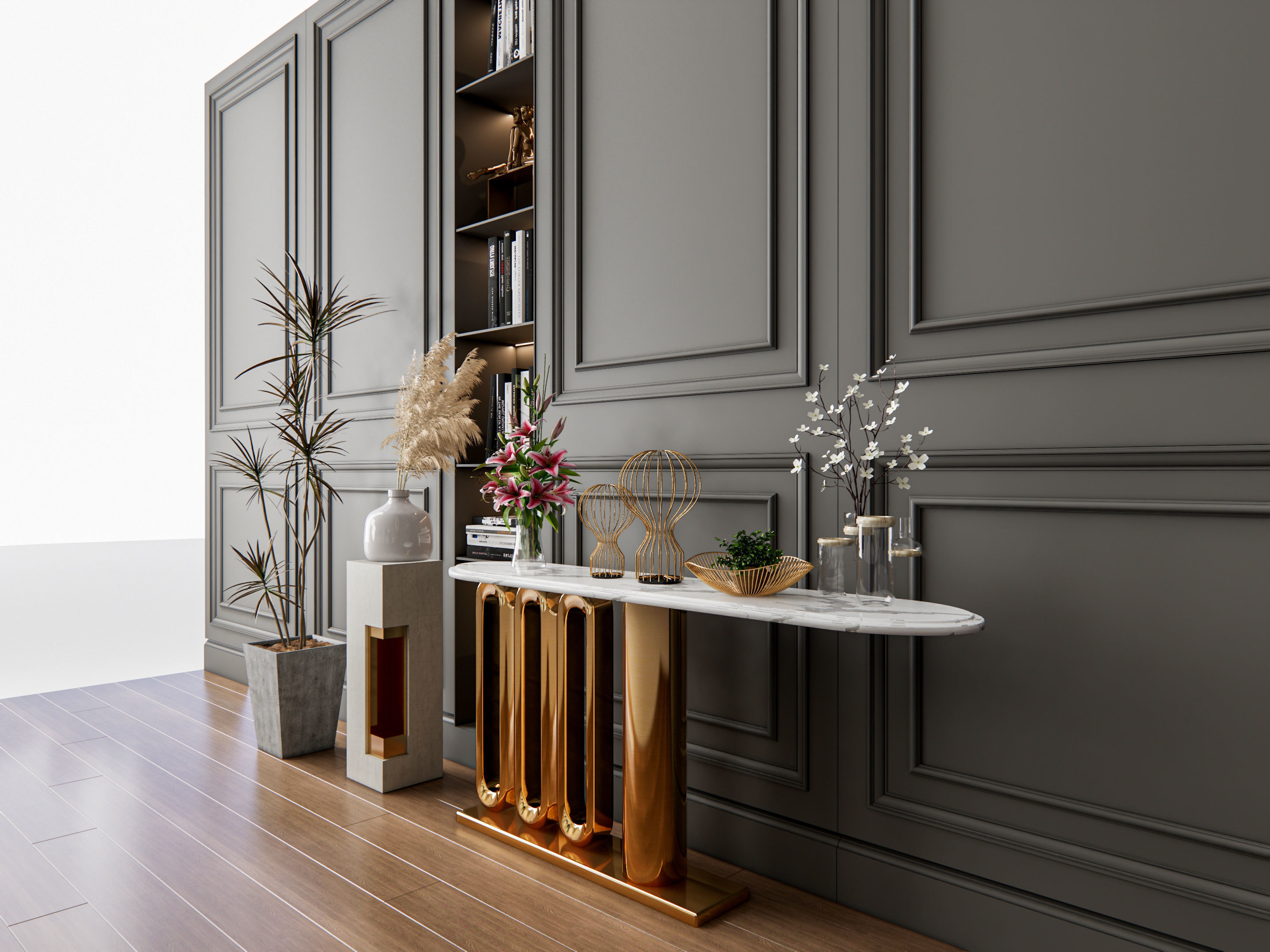 Sideboard with wall panel and flooring 4 3D model_6